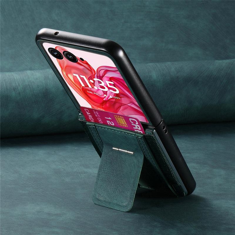 

Роскошный кожаный держатель для карт, складной чехол для Motorola Razr 60 50 Ultra 40, жесткий противоударный матовый чехол для телефона из 2 предметов Motorola Razr 40 Ultra зелёный