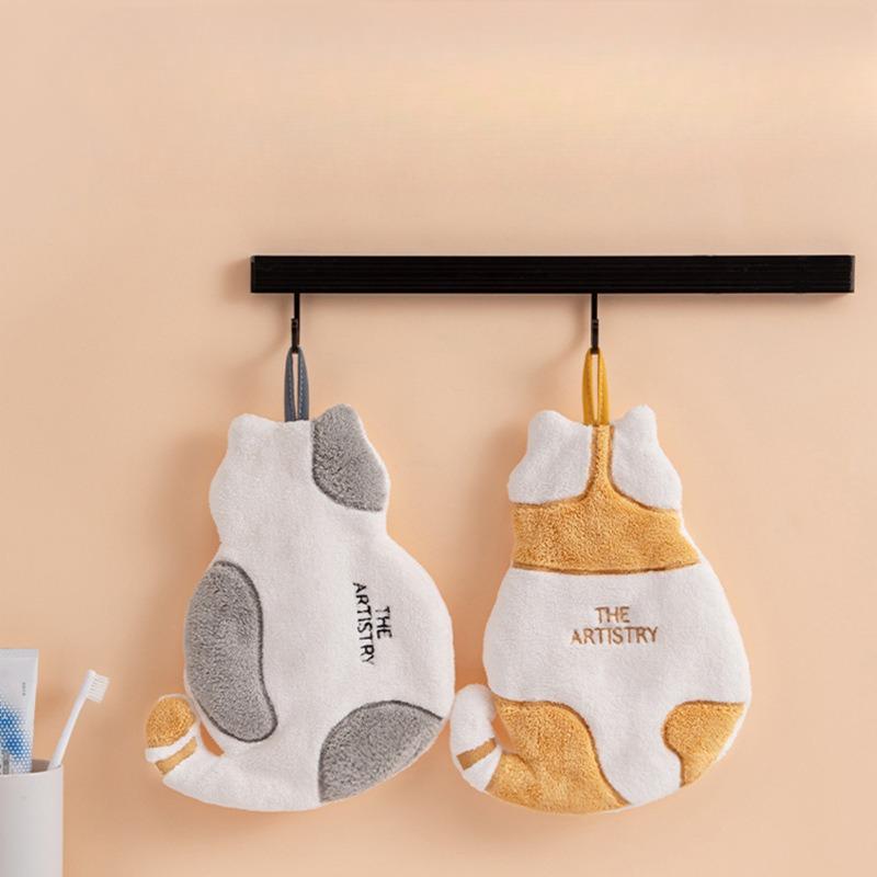 1Pcs Cute Cat Hanging Towel Kitchen Hand Towel Bathroom Soft Absorbent Handkerchief Wipe Towel Cartoon Kids Towels