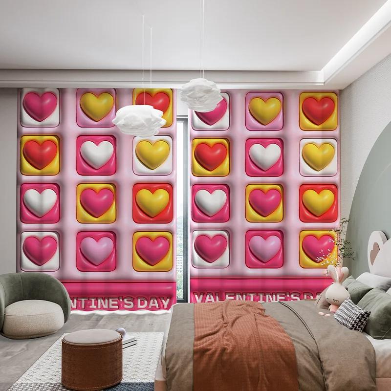 Custom Modern Simple High Shading Curtain Cartoon Pink Love Tulip Ins 3D Children's Room Bedroom Bay Window Thick Blackout Drape