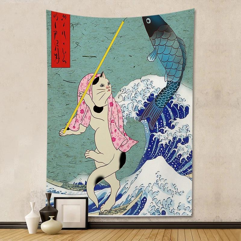 Wandteppich, Ukiyo-e, Damen-Hintergrund, japanischer Digitaldruck, dekorativer Hängestoff, Wanddekoration