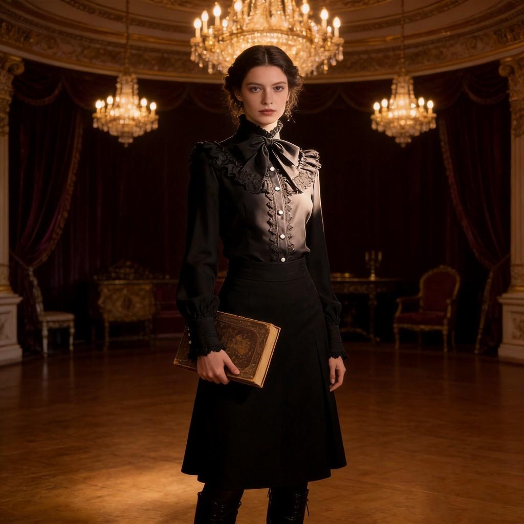 Camicia Gotica Vittoriana da Donna in Tessuto di Lino con Design Arricciato per Cosplay e Spettacoli Teatrali