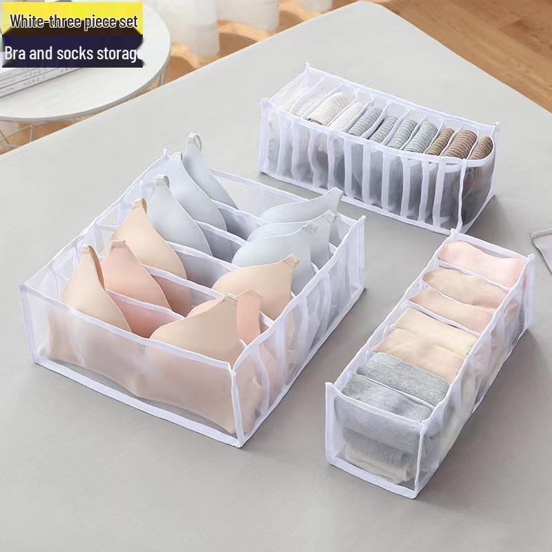 Mesh Compartment Underwear Storage Box with Handle for Wardrobe Drawers