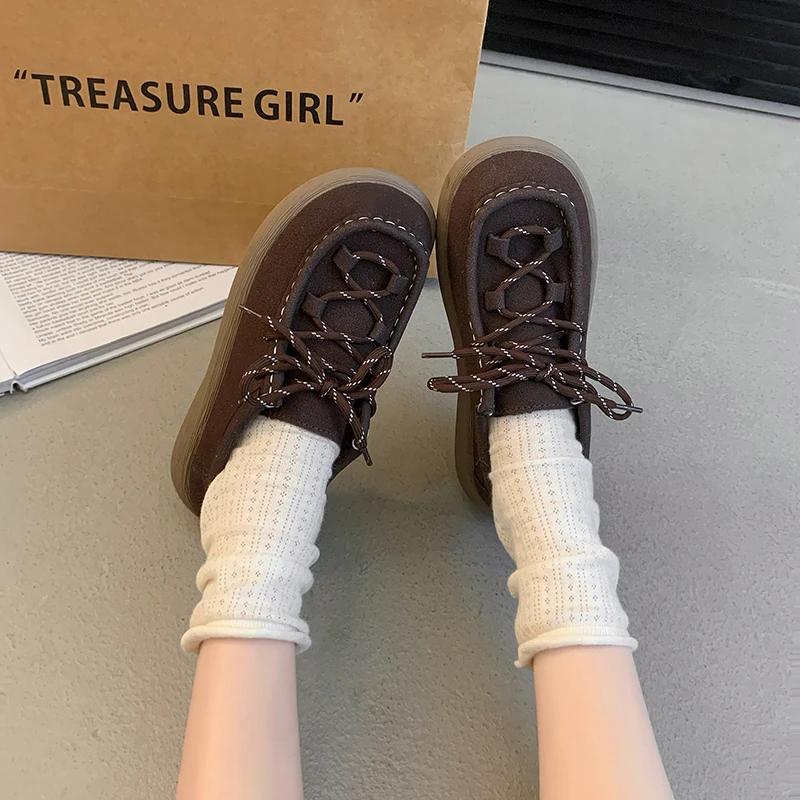 Women's Casual Shoes Suede  Straps Flat Shoes Women Leisure Round Heel Flannel Spring Round Heel Retro Zapatillas De Mujer