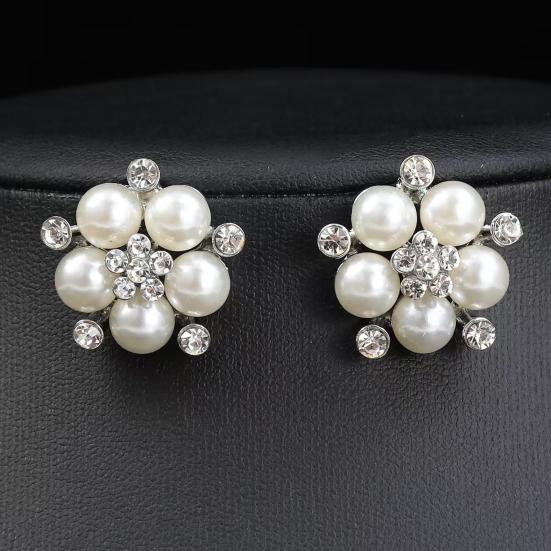 2Pcs/Set Imitation Pearl Jewelry Set Flower Charm Adjustable Retro Style Extension Chain Necklace Stud Earrings Set