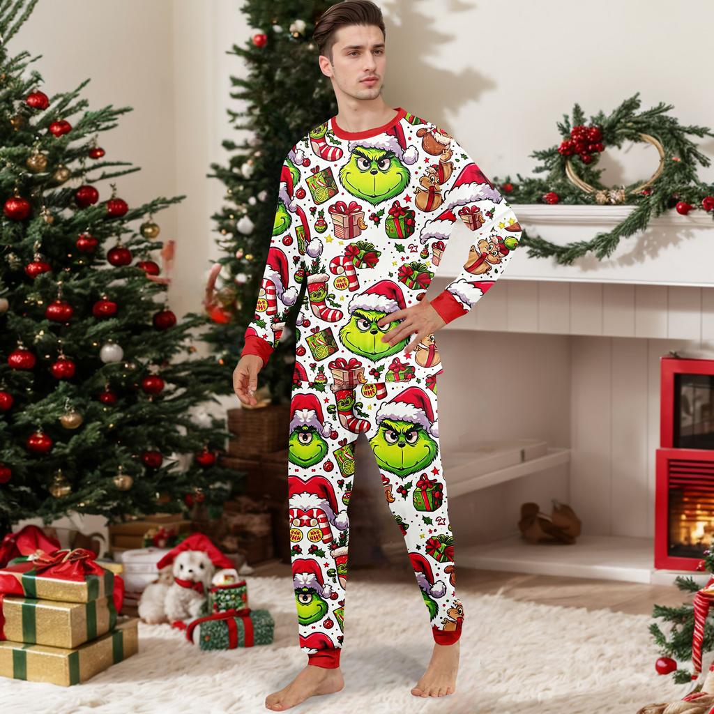 Christmas Print Cute Family Set Pajamas, Home Clothes, Family Set Long Sleeve Top Pants Set