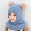 Koreaanse Stijl Kinder Dubbele Pompon Oorflappen Hoed & Eendelig Sjaal Set (Herfst/Winter 2025 Collectie)