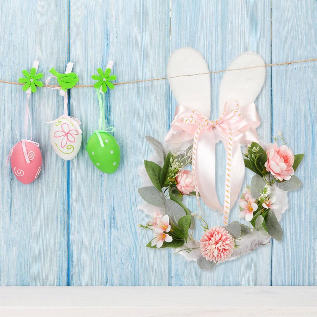 Easter Wreaths For Front Door Cute Easter Weatherproof Artificial Bunny Ear Wreath Outdoor Decorations For Bedroom Party