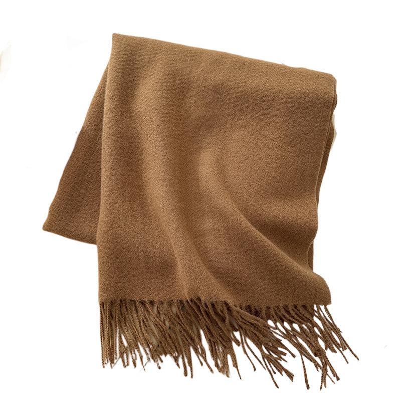 Scarf autumn and winter atmosphere solid color imitation cashmere women's temperament literary niche soft waxy warm fringed scarf shawl