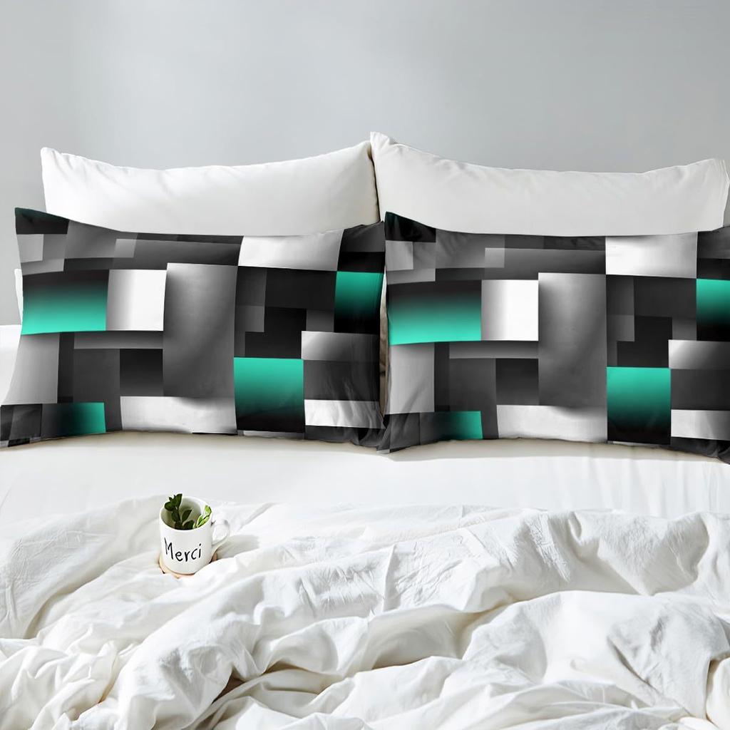 Grid Square Three-Piece Quilt Cover 3D Digital Printing Bedding Set Bed Cover