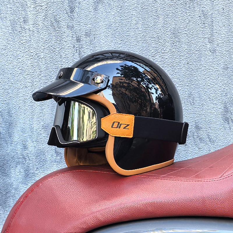 Retro Halb-Open Motorradhelm Cross-Country Motorradzubehör Motorradhelm 3/4 Retro-Helm im Winter