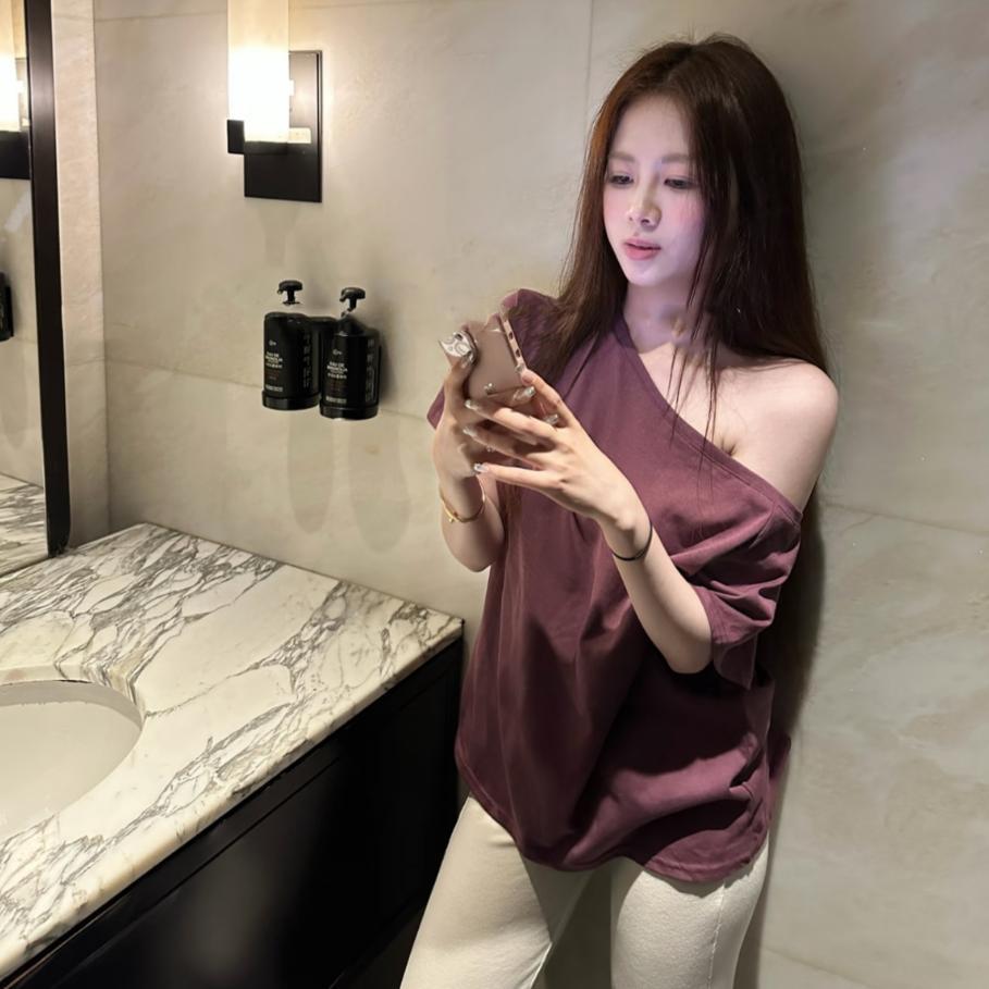 

Женский летний топ с открытыми плечами, свободного кроя, с короткими рукавами S Premium фиолетовый