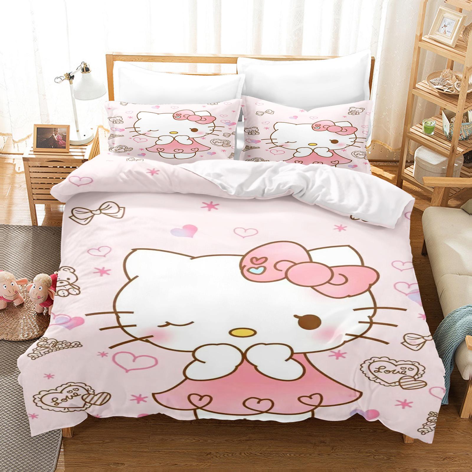 

Hello Kitty Спальня Дитячий Набір Постільної Білизни Підковдра Комфорт Королева З Наволочкою Різдвяні Подарунки Дім EU Double(200*200cm)3pcs