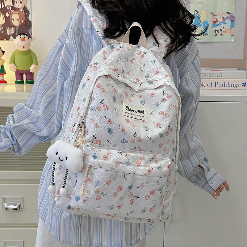High-value schoolbag female college student small fresh floral backpack fashionable lightweight large-capacity high school travel backpack