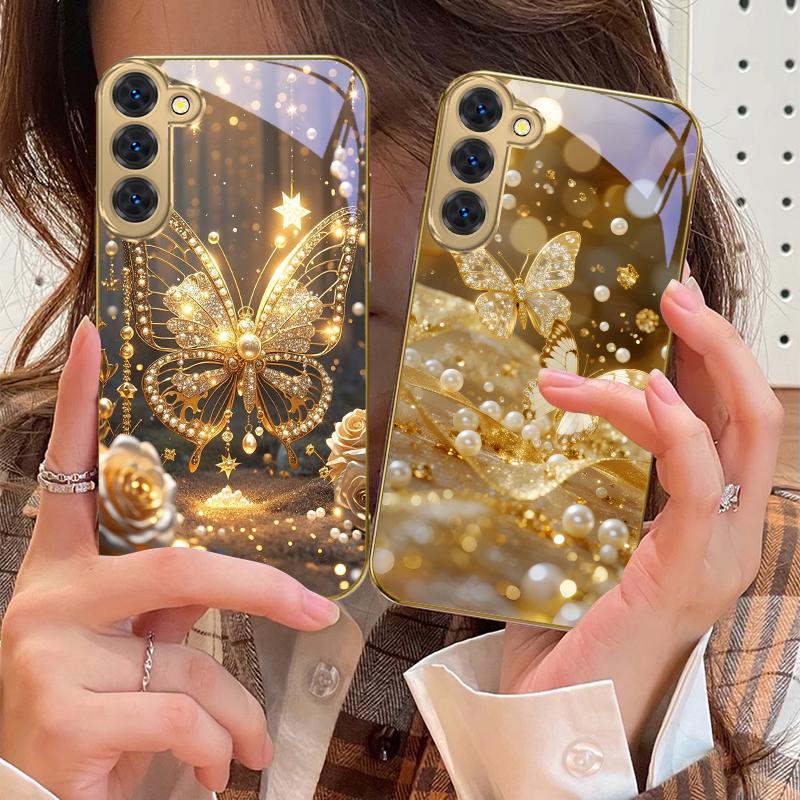 Zlatá krajina Pro Samsung Galaxy S20 FE S21 S22 S23 Plus S24 Ultra 25Ultra S21+ S9+ S22Plus Zlatý skleněný kryt na telefon