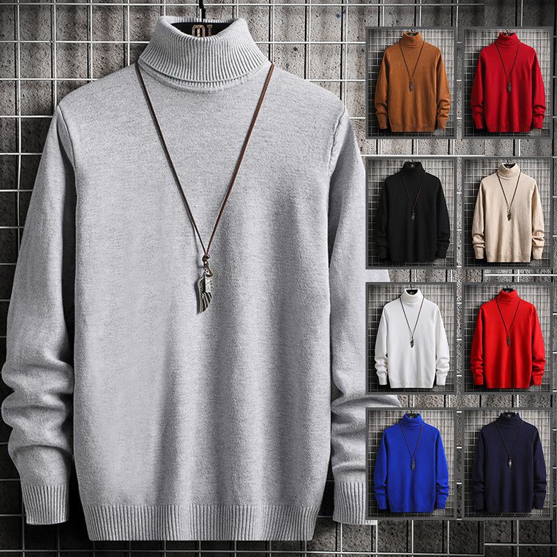 Men's Korean Version of Turtleneck Pullover Knitted Sweater Long-sleeved Sweater Youth Slim-fit Bottoming Top