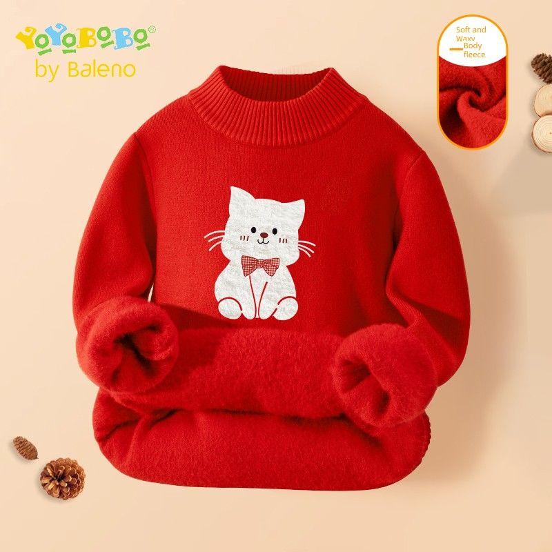 Baleno Ybb Series Girls Sweaters Autumn and Winter Style Children s Fleece Knitwear 2025 New Big Kids Knitwear Red#Yb Plush Cat 120