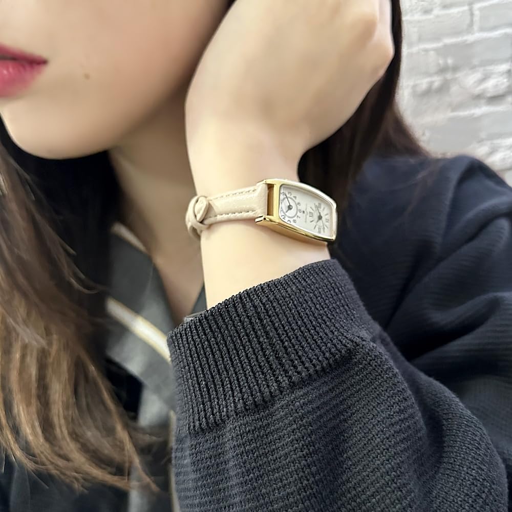 Watch with Leather Dual Time [Salvatore Marra] Women's Strap, Rectangular, Square, [] (no.1 Beige)