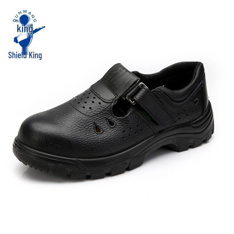DUNWANG 9385 Men s Perforated Steel Toe Leather Safety Sandals 39