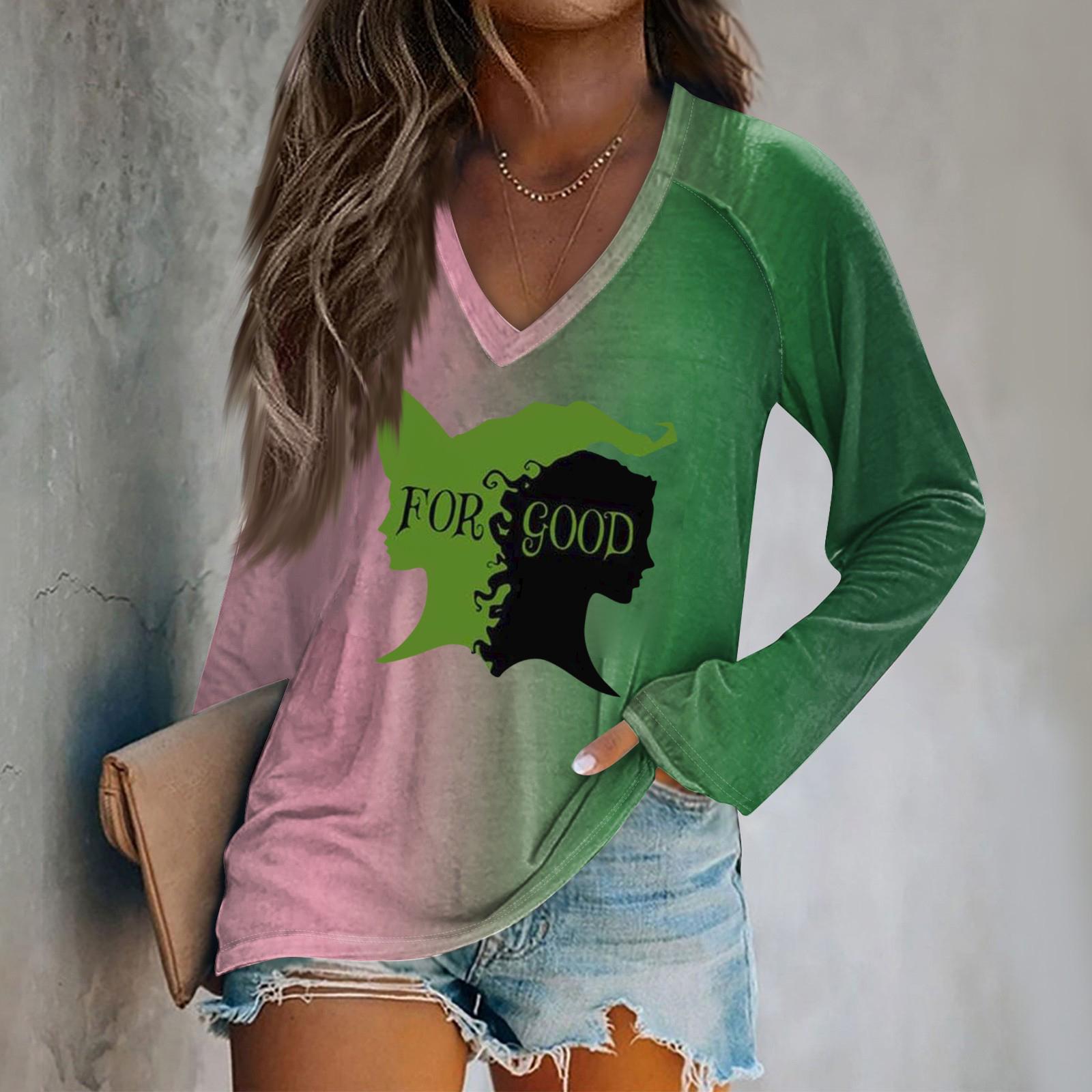 

Женская футболка с длинным рукавом-плунжером и принтом ведьмы L зелёный