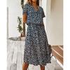 Summer polka dot printed short-sleeved mid-length dress women's fashion all-match elegant temperament