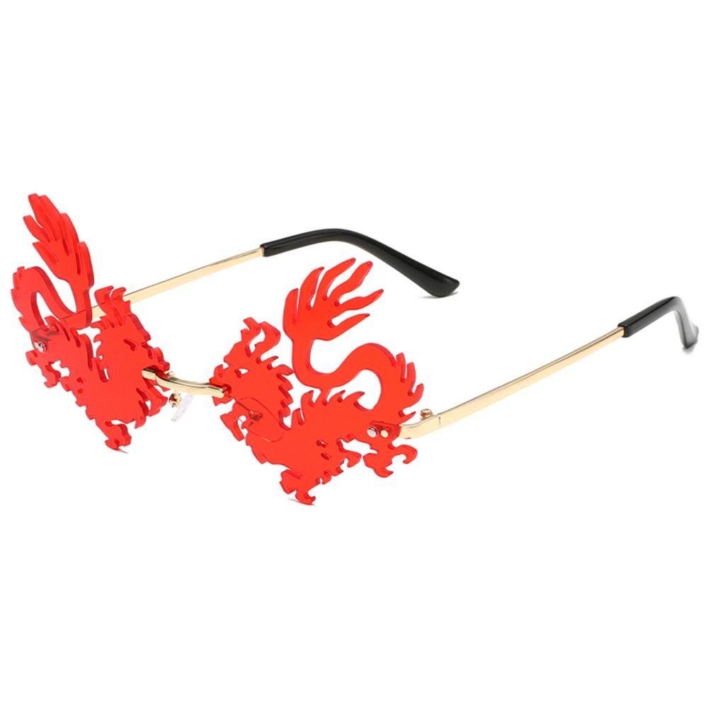 12Styles Chinese Dragon Shaped Sunglasses Metal Frame Rimless Sun Glasses Party Decor Glasses for Women Men UV400 Protection