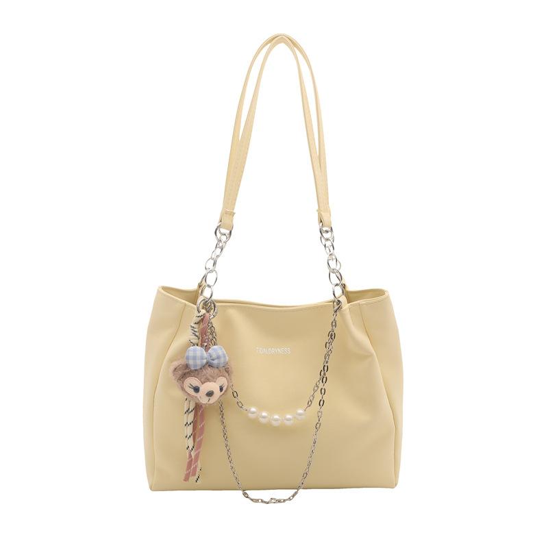 Trendy Women's Bags New Versatile Commuter Texture Pearl Chain Large Capacity Casual Shoulder Tote Bag