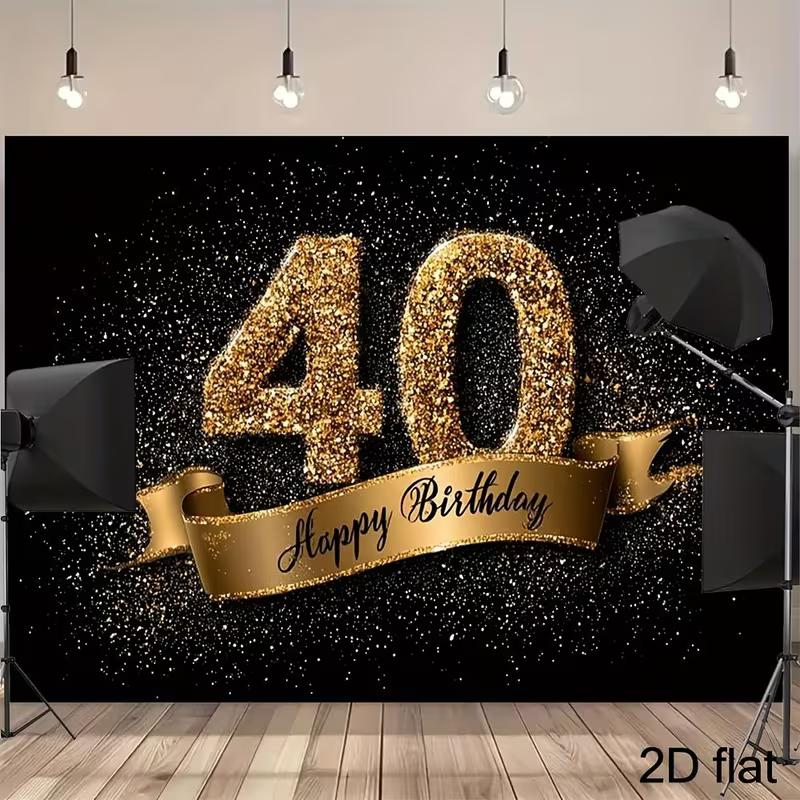 

2D Black Gold 40th Birthday Backdrop Glitter Photography Background 47.2x31.5inch/120*80cm