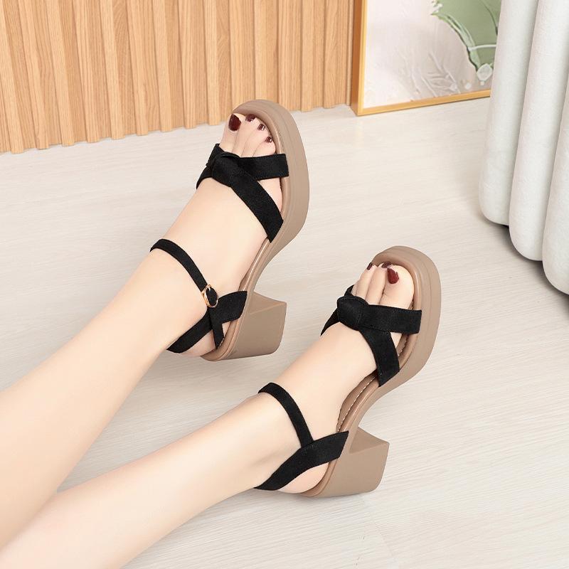 fashion 2024 Comfortable Fashion Flock Knot Shoes Platform Sandals 2024 Summer Block High Heels Sandals Office Mom Model Elegant