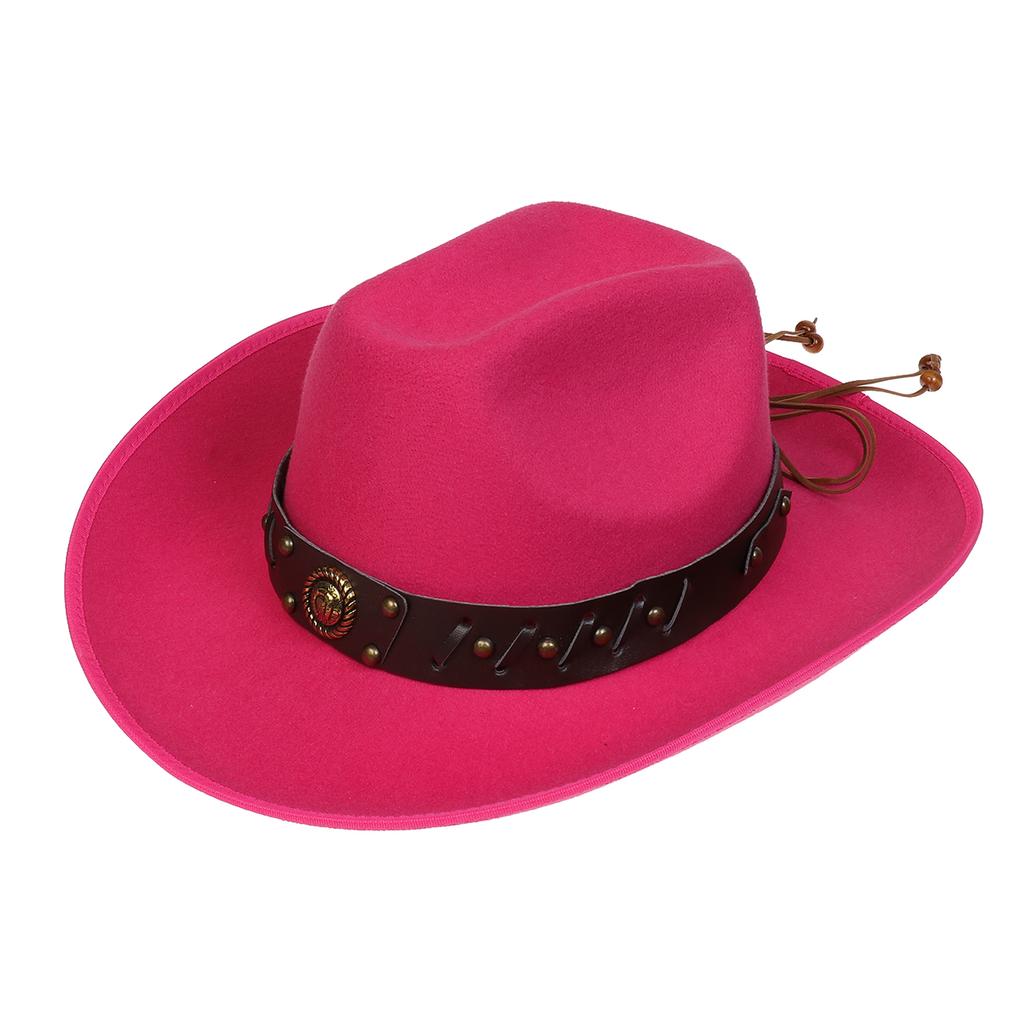 Unisex Western Cowboy Hat Wide Brim Roll‑Up Brim Double‑Top Felt Fedora Hat,10 Colors,Multiple Optional Detachable Hat Bands