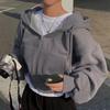 Casual Hood Sweatshirt Damen Zip Up Hoodies Solide Harajuku Langarmshirt Übergroße Crop Tops Damen Lose Jacken Mantel