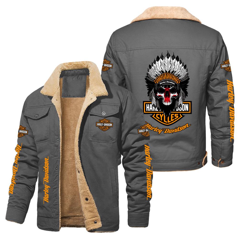 Hot Sale Eagle Skull Ha Lei Locomotive Autumn and Winter Fleece European Size Cotton Jacket Sports Jacket Men's Jacket