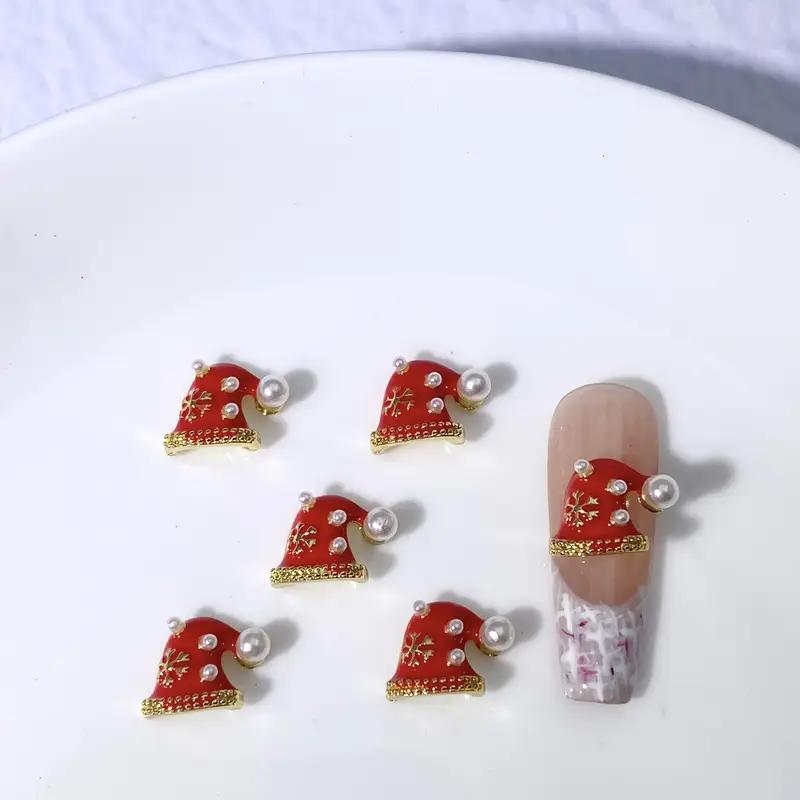 WTEMPO Weihnachtsbaum Nagelkunst Charms 3D Roter Hut Roter Handschuh Nagelkunst Dekorationen Set DIY Bastelzubehör Elegante Nagelverzierungen