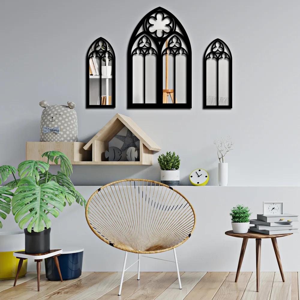 1/3Pcs Gothic Mirrors Wall Decor Spooky Gothic Arched Wall Mirrors Vintage Cathedral Arch Frame Mirror Decorative Goth Mirror