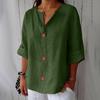 Women Summer Cotton Linen V Neck Button Up Loose T Shirt Top