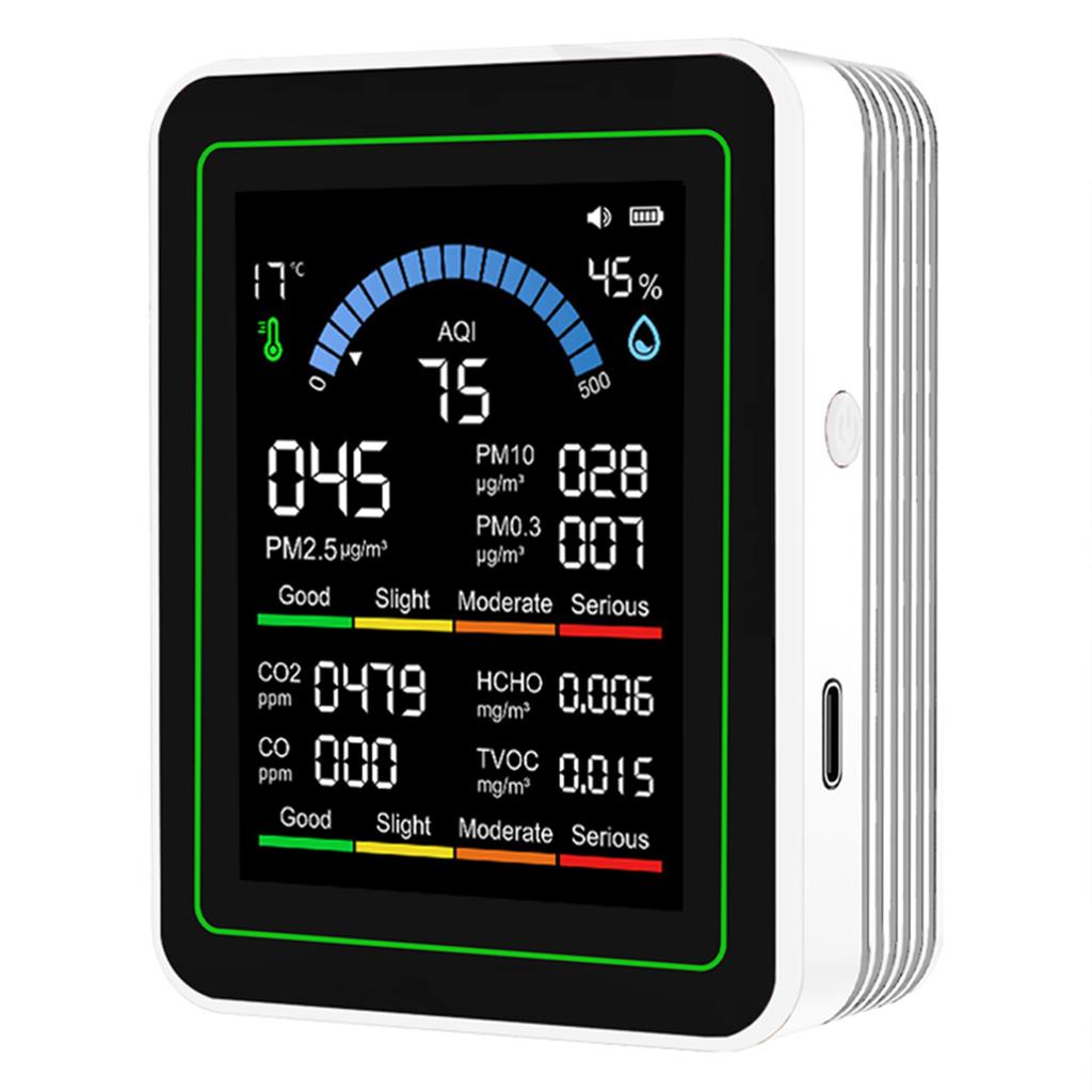 10 In 1 Air Quality Monitor Gas Detector Portable Smartair Quality Tester for CO2 CO TVOC HCHO Temp AQI PM2.5 10 Detect