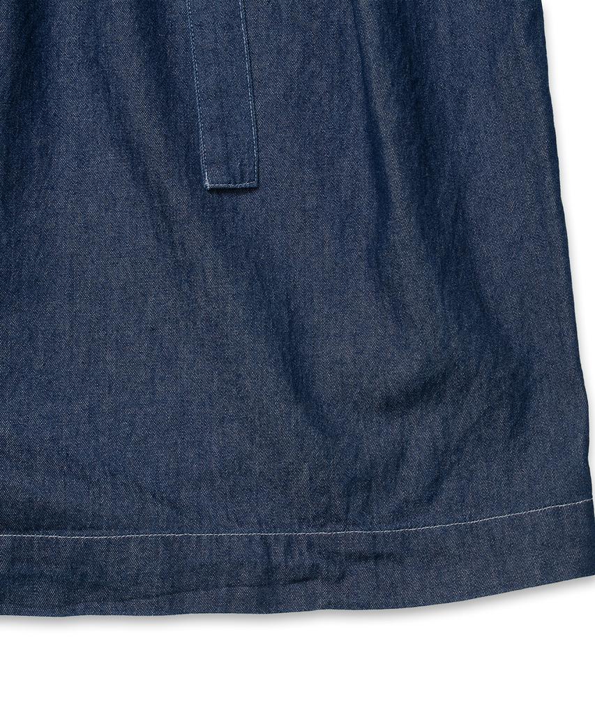 Cotton Bell Waist Belt Shirred Denim Skirt - Indigo