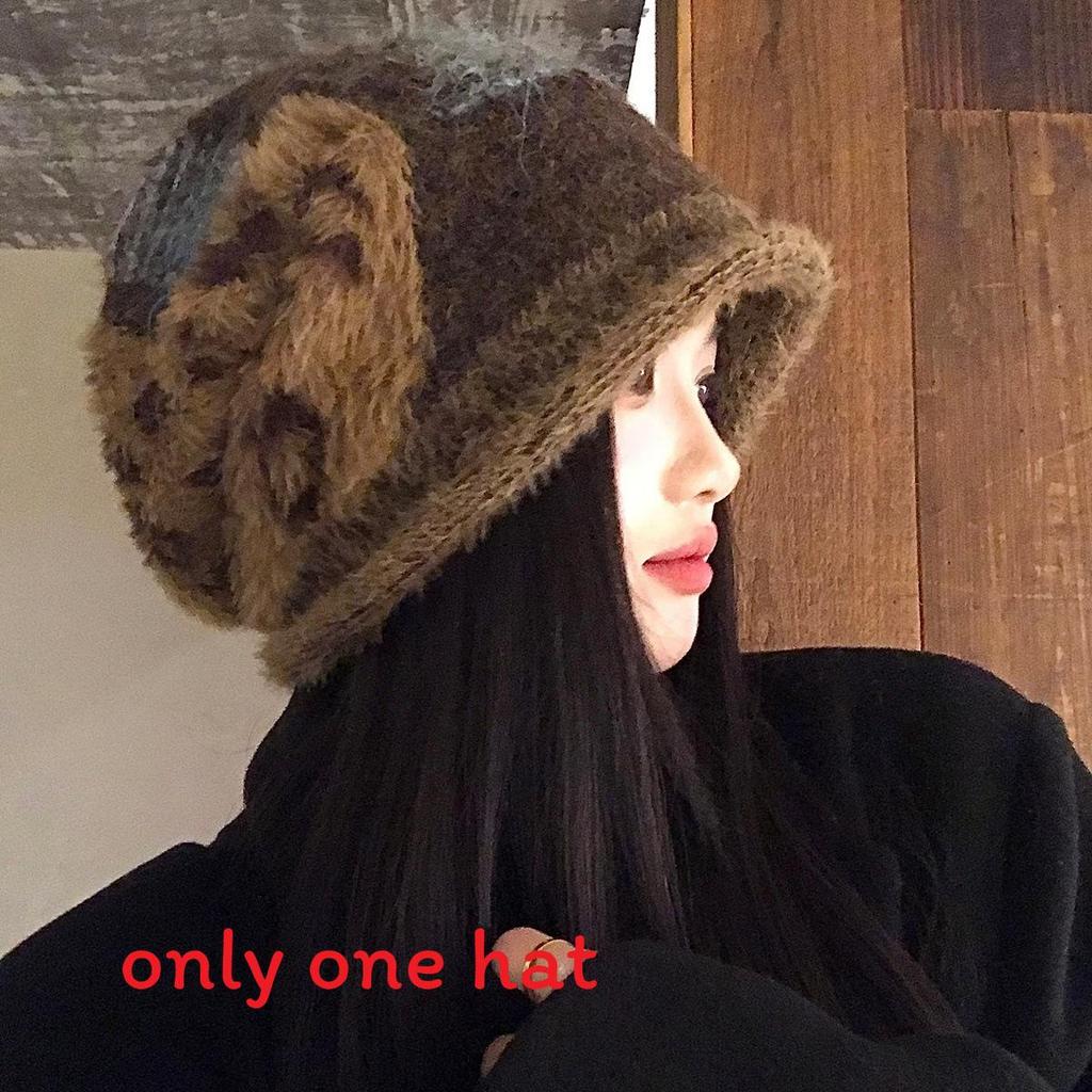 Retro Brown Leopard Print Knit Hat With Short Brim For Autumn And Winter