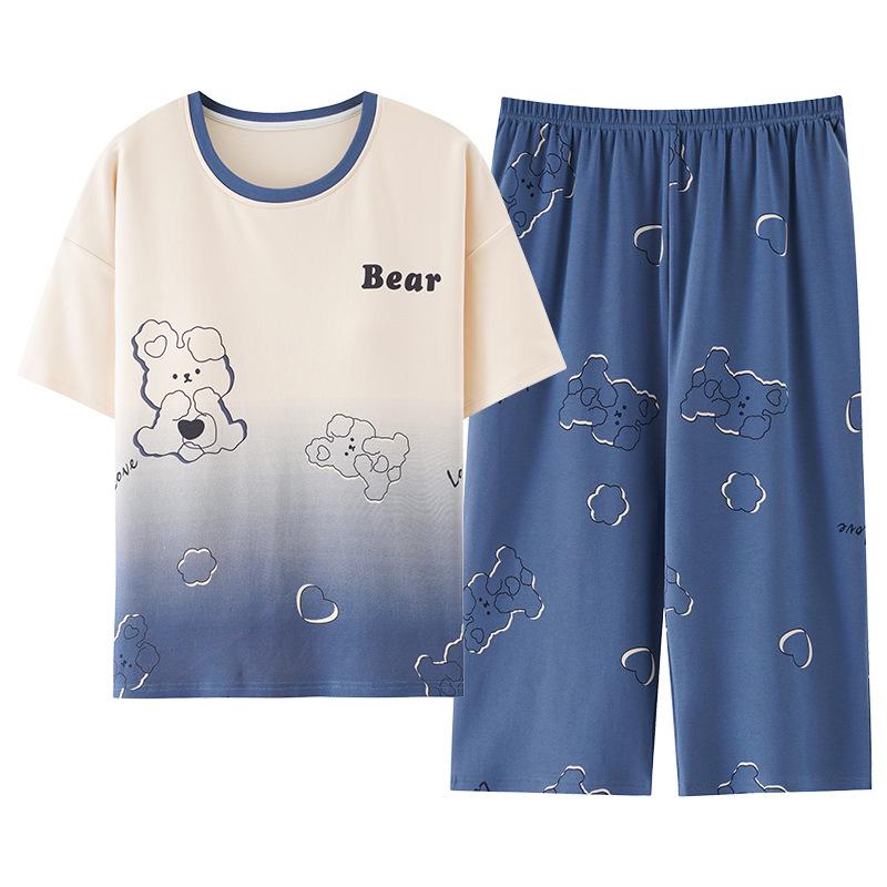 2024 Women's Plus Size Korean Style Capri Set - Summer Cotton Short-Sleeved Home Wear