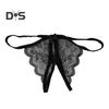 Women Panties Lace Open Crotch See through Bow knot Decor Solid Color Thongs G string Lady Low Waist Thin Intimate Women Underwear