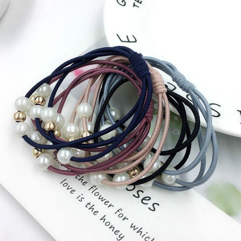 Korean Version Of The Three-strength Rubber Band High-elastic Pearl Head Rope For Women And Girls