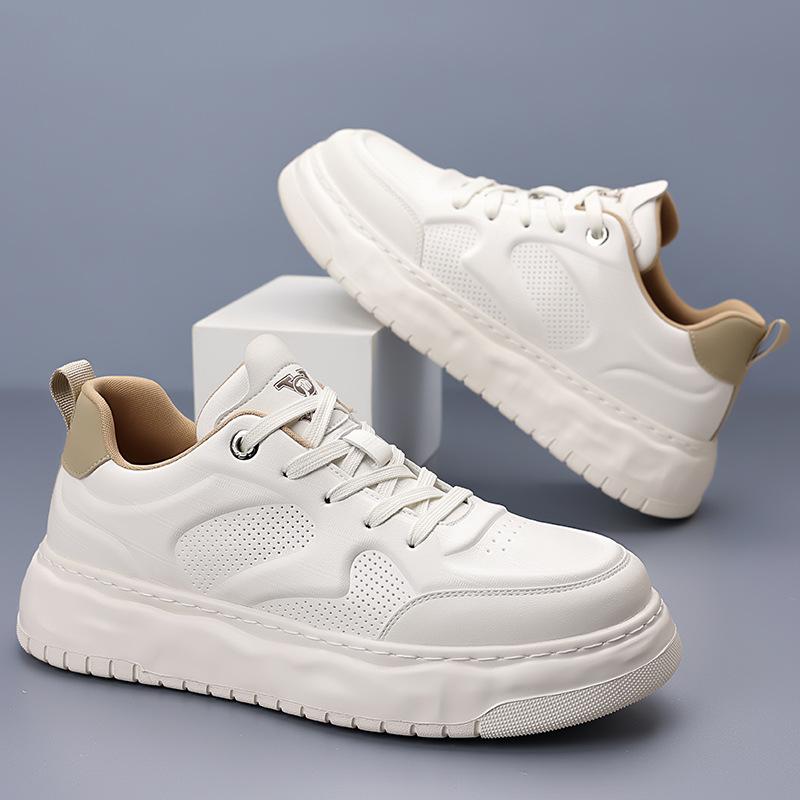 Spring and summer men's shoes new breathable leather surface white shoes platform sports shoes casual board shoes tide