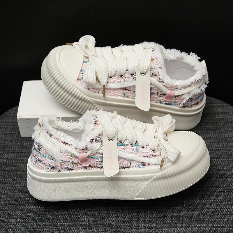 

Platform canvas shoes children s small fragrant wind little white shoes 2024 autumn and winter new board shoes milk huhu bread shoes women 40 рожевий