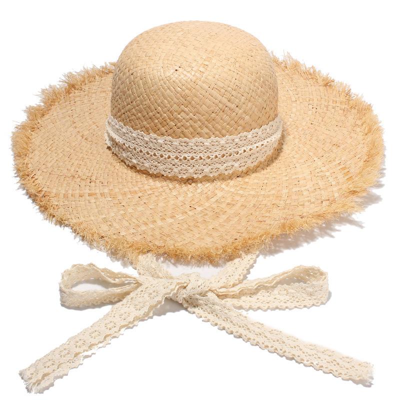 

Summer Sun Hat Hand-knitted Raffia Retro Travel Sunscreen Beach Vacation Straw Hat with Lacing for Children Adult Holidays