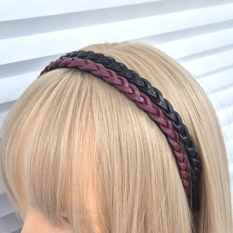 Twisted Faux Leather Thin Headband black
