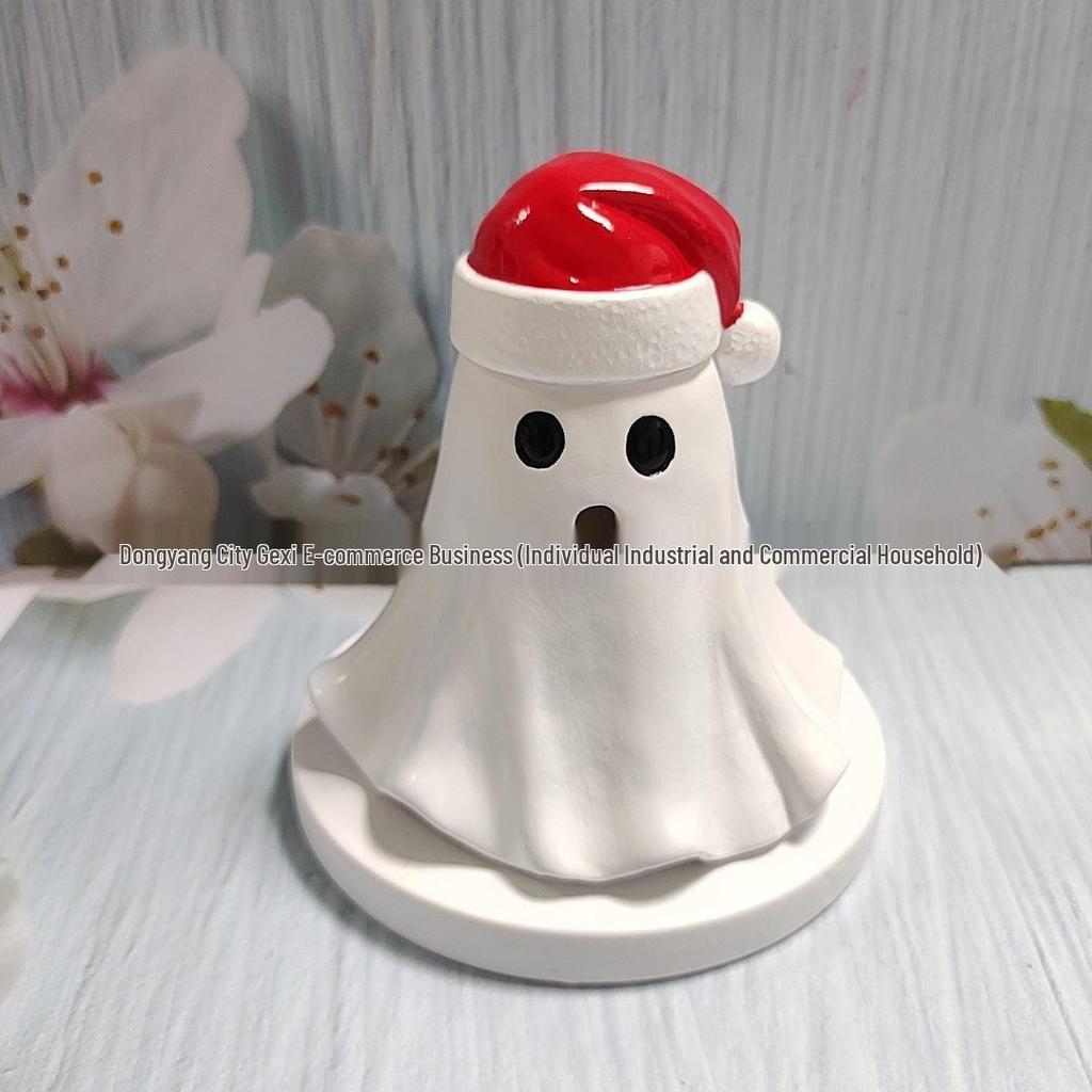 Ghost Incense Burner: Halloween Resin Ornament with Christmas Hat