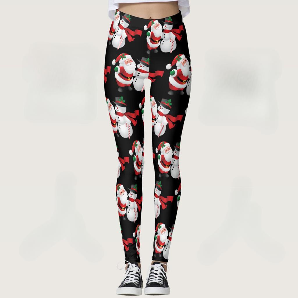 Fashion Christmas Print Fitness Sports Hip Lifting High Waist Bottom Pants Women Yoga Pants