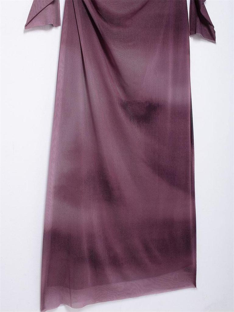 2024 European & American Trend: Women's Bodycon Ruched Silk Net Dress with Stand-up Collar & Long Sleeves, Autumn Style