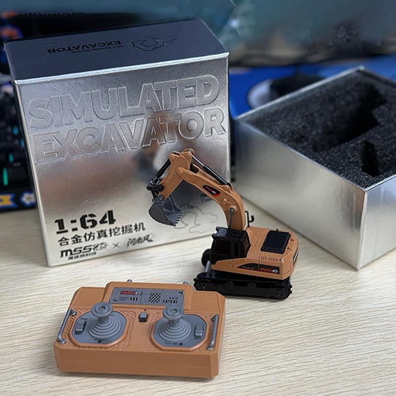 Latest 1/64 Remote-Controlled Alloy Simulation Excavator Small Excavator Desktop Plaything Model Series Boy Present