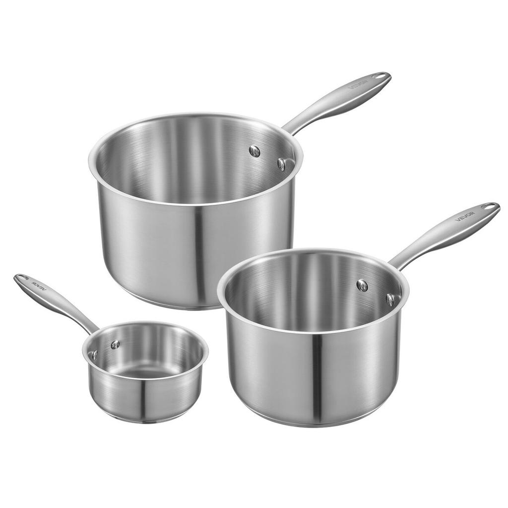 Stainless Steel Saucepan Set, 1 QT & 2 QT & 3 QT Saucepans with Glass Lids, Multipurpose Nonstick Stainless Steel Sauce Pot with Ergonomic Handle,