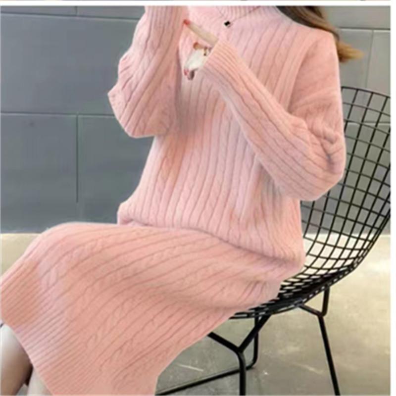 Knitted dress fashion with coat high collar autumn and winter new inner with medium and long bottom knee temperament sweater skirt